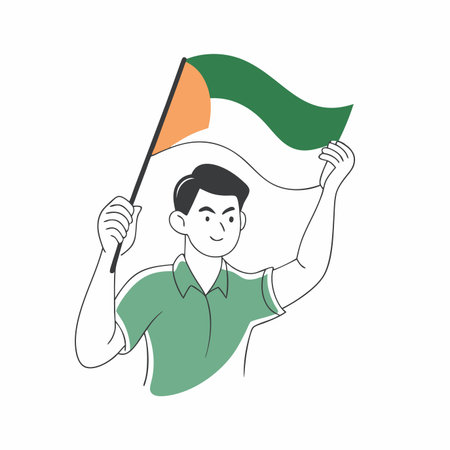 Minimalist young man waving the Indonesian flag on White Backgroundのイラスト素材