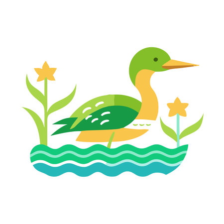 Minimalist Goosander on White Backgroundのイラスト素材