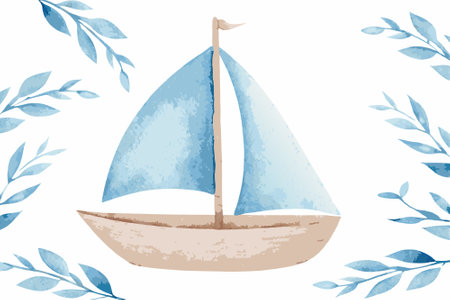 Small sailboat Doodle flat clipart on white background