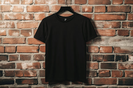 Black t-shirt mockup on brick wall background - vintage filterの素材