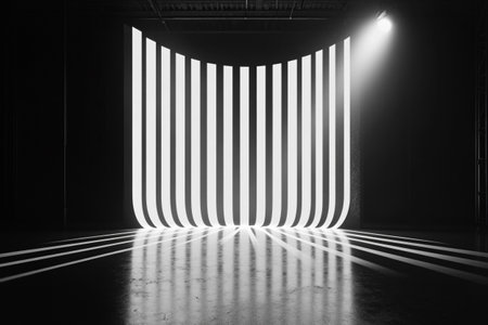 Black and white empty room with neon lights. 3D Renderingの写真素材