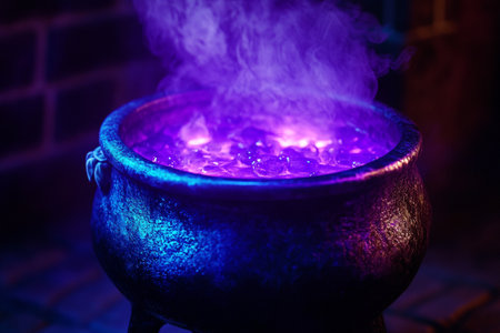 Witch's cauldron with magic potion. Halloween concept. Selective focusの写真素材