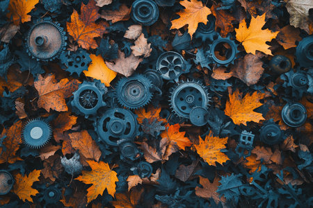 Autumn leaves background. Selective focus. Toned.の写真素材