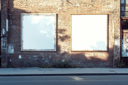 Blank billboard on a brick wall in the city. Mock upの写真素材
