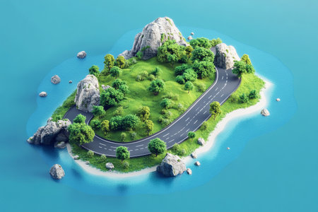 Road to the island in the middle of the sea. 3d renderingの写真素材