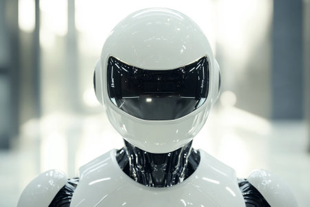 Close up view of artificial intelligence robot. Technology concept. 3D Renderingの素材