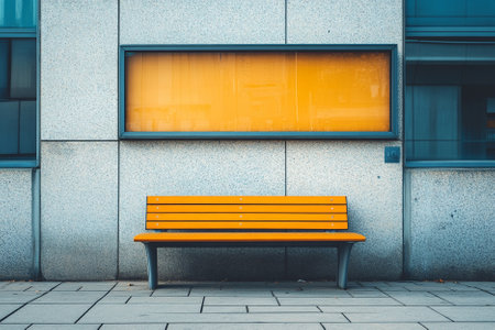 Bench in front of a modern office buildingの写真素材