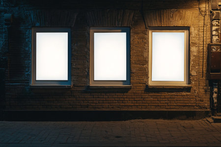 Blank billboard on brick wall at night. Mock up, 3D Renderingの写真素材