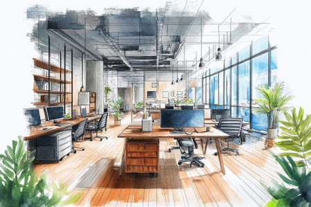 Sketch of the interior of a modern office. 3d renderingの写真素材