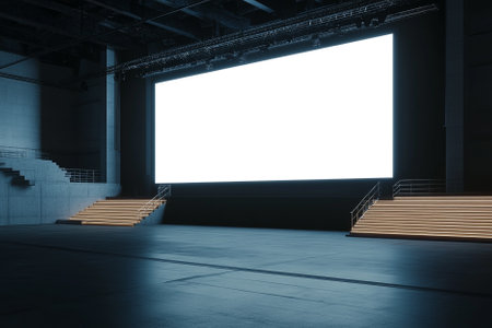Blank white billboard in empty hall. Mock up, 3D Renderの写真素材