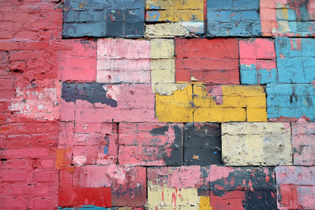 Colorful painted brick wall as a background texture pattern. Macro photoの写真素材