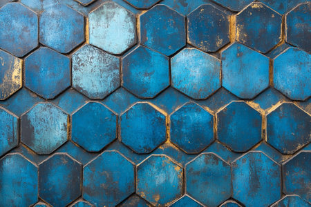 blue metal texture with hexagon pattern. abstract background and texture for designの写真素材