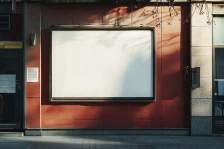 Blank white poster on red wall. Mock up, 3D Renderingの素材