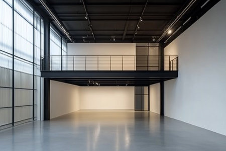 Contemporary gallery interior with empty white wall. Mock up, 3D Renderingの写真素材
