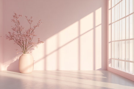 Empty room with white walls, wooden floor and window.の写真素材
