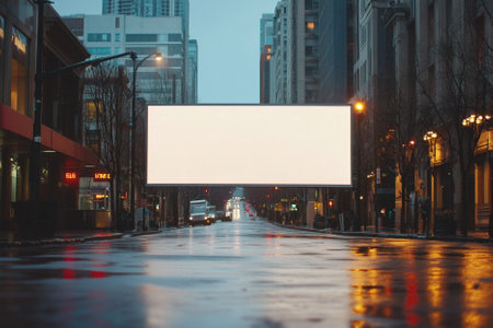 Blank billboard on the city street at night. 3d rendering.の写真素材