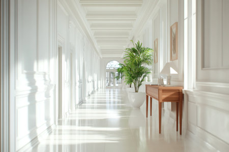 interior of a classic hall with white walls and ceiling, 3d renderの写真素材
