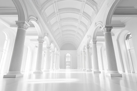 White hall with columns and arches, 3d rendering background.の写真素材