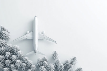 Airplane in the winter forest. 3D illustration. Travel concept.の写真素材