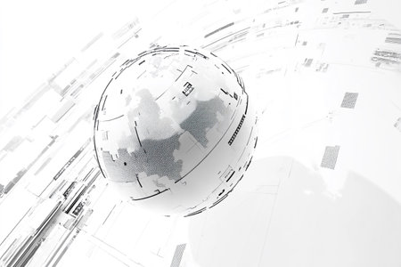 3d rendering of globe with circuit and binary code on white backgroundの写真素材
