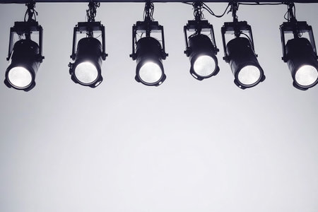 Ceiling lights on white background with copy space for text.の写真素材