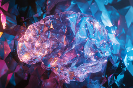 Close up view of a crystal brain on a black background. Abstract background.の写真素材