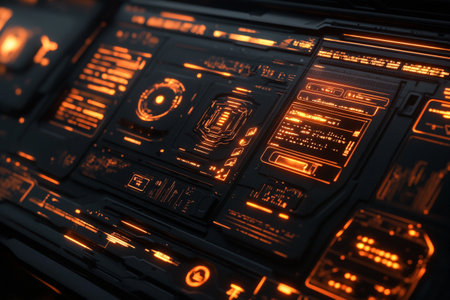 Interior of a spaceship with control panel. 3D rendering.の写真素材