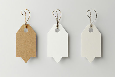 Price tags with string on a white background. 3d rendering.の写真素材