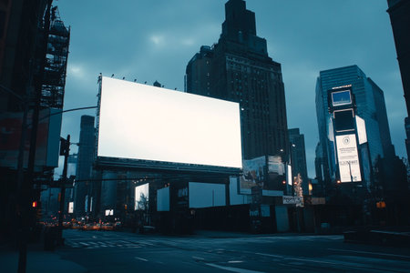 Blank billboard on the street at night. 3d rendering.の写真素材