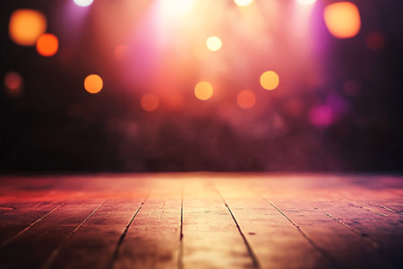 Wooden floor with bokeh background. Abstract bokeh background.の写真素材