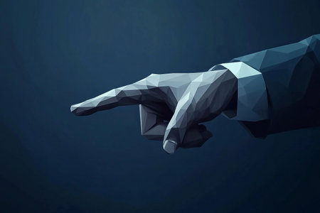 Polygonal hand pointing on blue background. 3D illustration.の写真素材