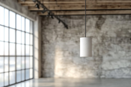 Modern light lamp hanging in loft interior. 3d rendering mock upの写真素材