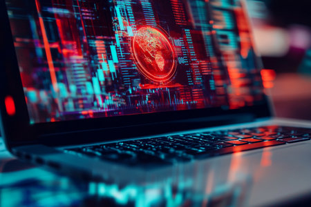 Laptop with stock market data on the screen. Business concept.の写真素材