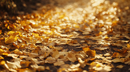 Autumn yellow leaves on the ground in the park. Autumn backgroundの写真素材