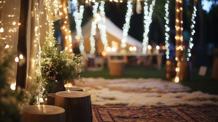 Beautiful wedding decorations on the background of the night city. Bokehの写真素材