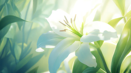 Beautiful white lily flower on nature background, close-upの写真素材