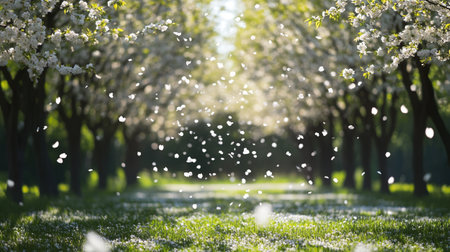 Blossoming cherry garden in spring time, bokeh effectの素材