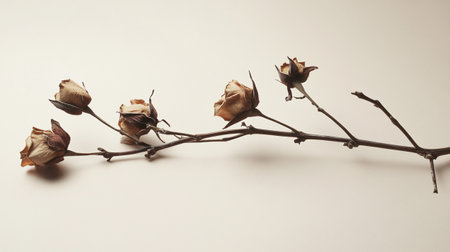 dry rose on a white background, retro toned, soft focusの写真素材