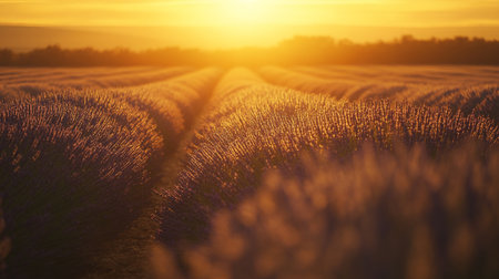 Sunset over lavender field in Provence, France.の写真素材