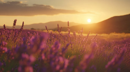 Sunset over lavender field. Provence, France.の写真素材