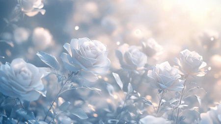 Beautiful white roses in the garden. Filtered image: soft focusの写真素材