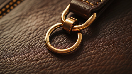 Leather belt on brown leather background, close up shot, selective focusの素材