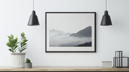 Mock up poster frame in modern interior background, 3D renderの写真素材