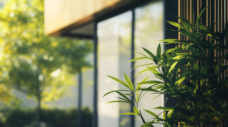 Close up of green plant in the corner of a modern house.の写真素材
