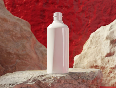 Blank white cosmetic bottle on a rock background. 3d renderの素材