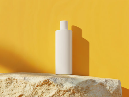 White cosmetic bottle mockup on a yellow background. 3d renderingの写真素材