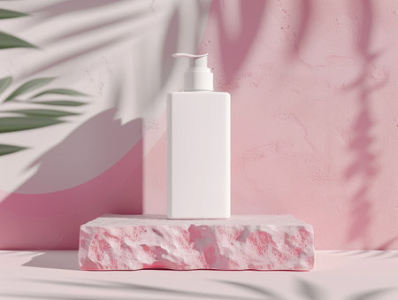White cosmetic bottle mockup on pink background. 3d rendering.の写真素材