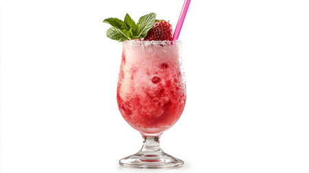 Cocktail with strawberry and mint isolated on a white background.の写真素材