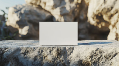 Blank white business card mockup on stone. 3d renderingの写真素材