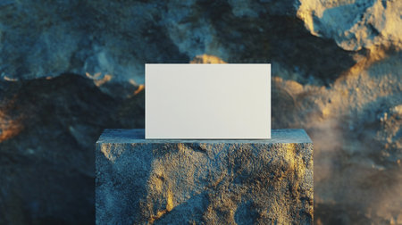 Blank white business card mockup on stone podium. 3d renderingの写真素材